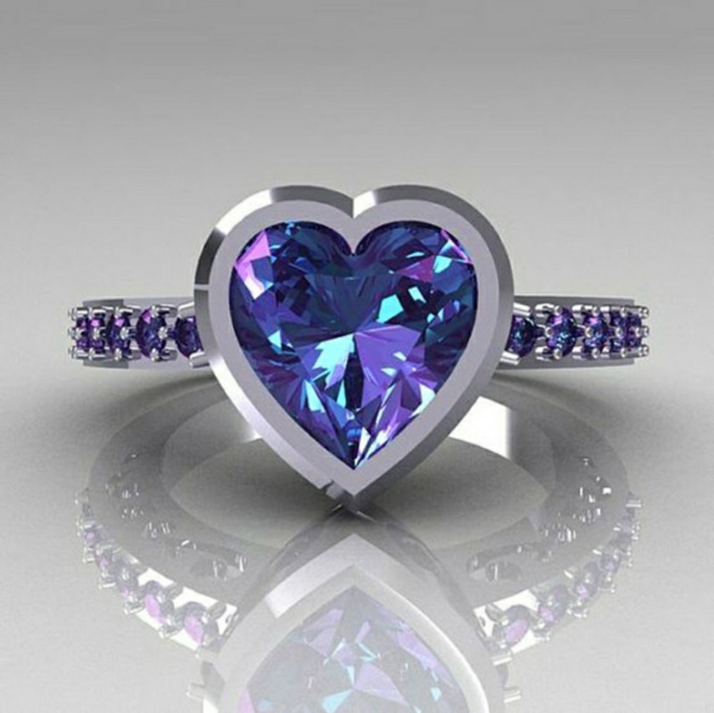 Ss925 amathist heart ring